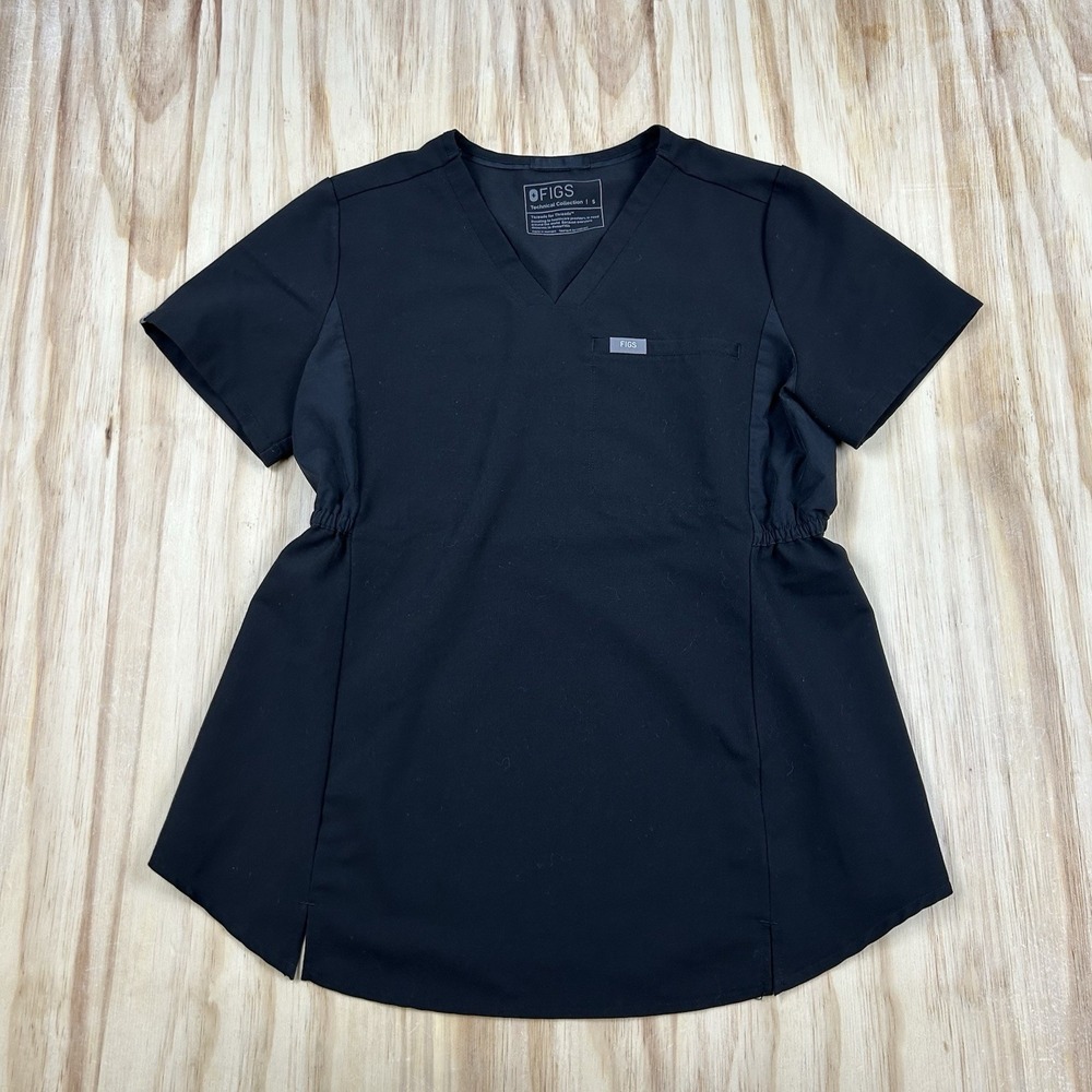 FIGS Women's Small Black Scrub Top Cinched Waist Fitted Medical Healthcare